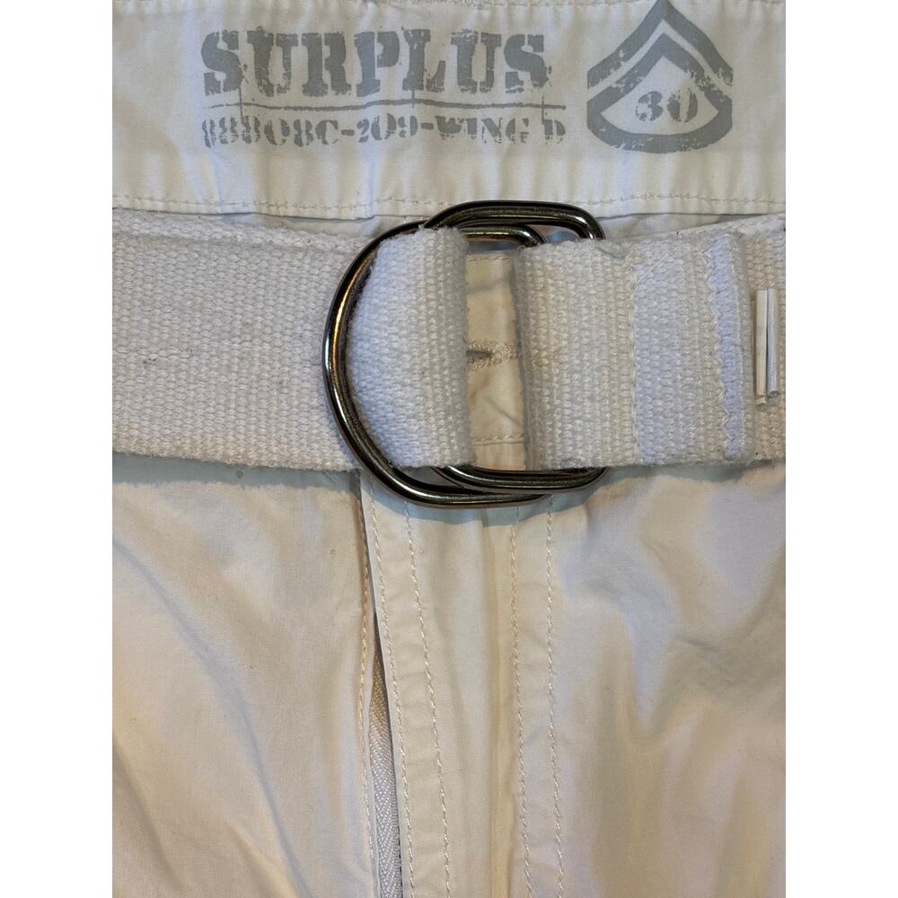 Surplus White cargo shorts belt chunky snaps zippers ties Gorpcore y2k sz 30 - Picture 2 of 5